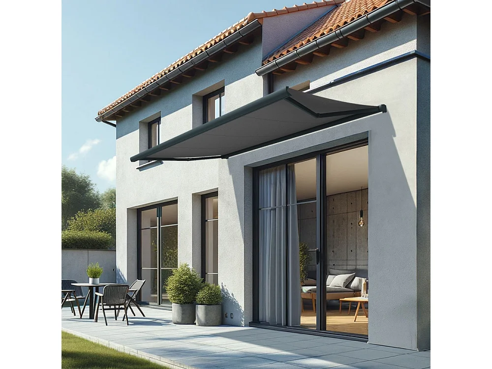 Store banne coffre CINABRE 3 x 2 m Manuel Armature gris Toile gris foncé