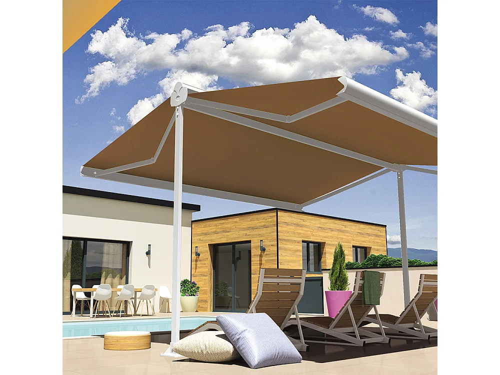 Store double pente ENARGITE 6,00x2x3,00 m Manuelle - Blanc - Taupe