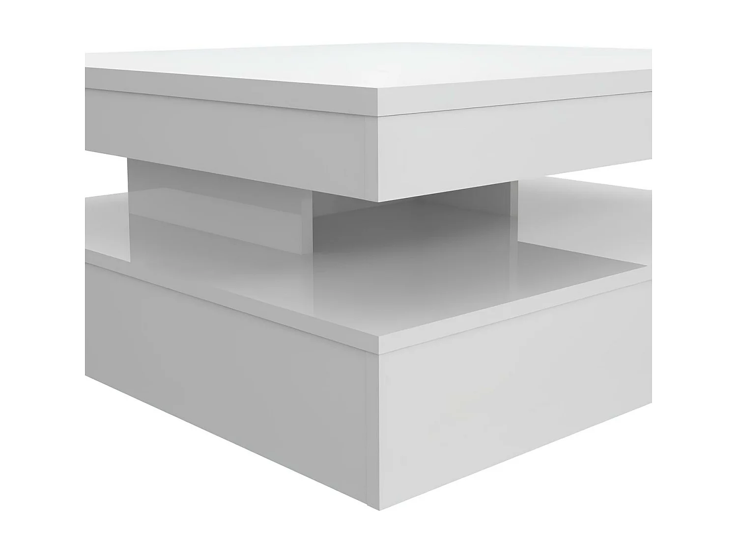 Vierkante salontafel met draaibaar glanzend wit blad voor een moderne en praktische woonkamer