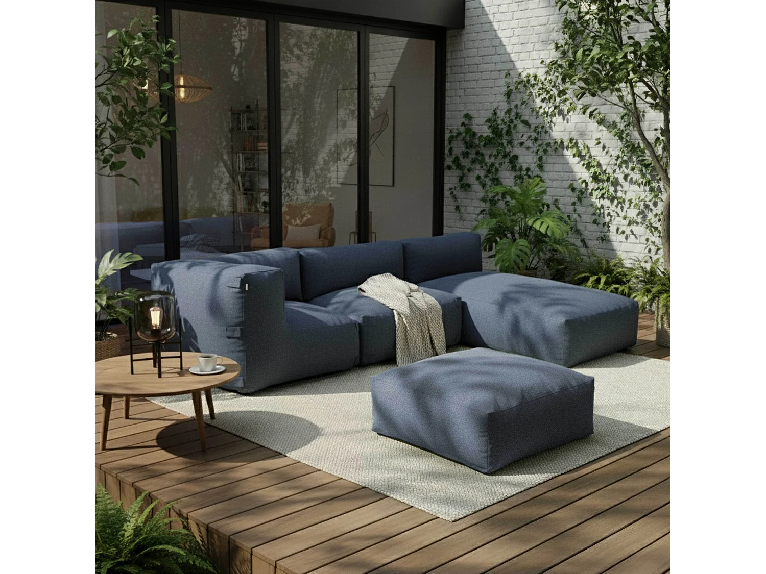Méridienne pour salon de jardin modulable bleu pacific - Mixi
