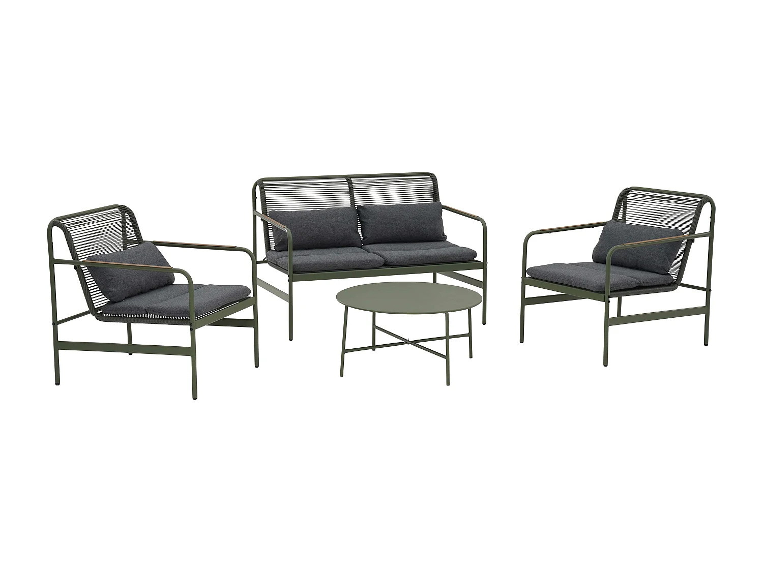 Salon de jardin 4 places en métal vert kaki