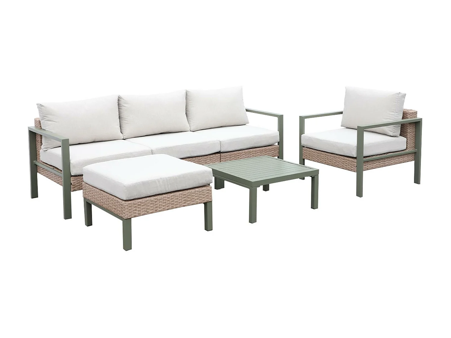 Salon de jardin VELLETRI. beige. aluminium. résine tressée. 5 places L68 x P74 x H63/76cm