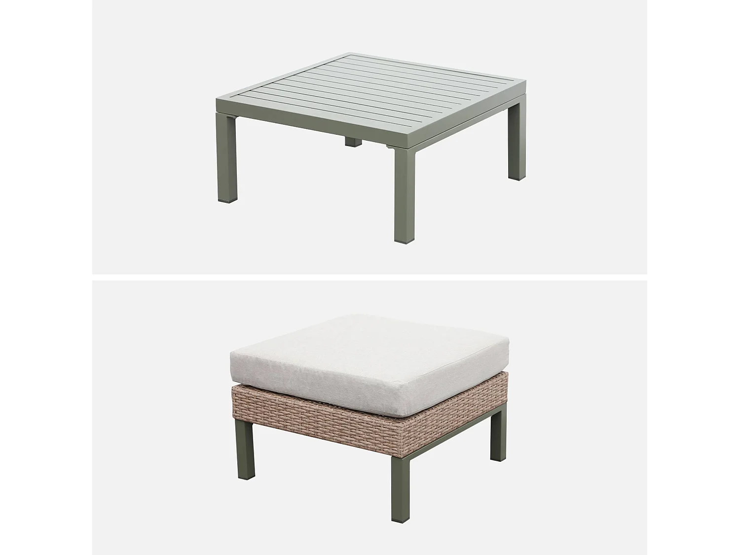 Salon de jardin VELLETRI. beige. aluminium. résine tressée. 5 places L68 x P74 x H63/76cm