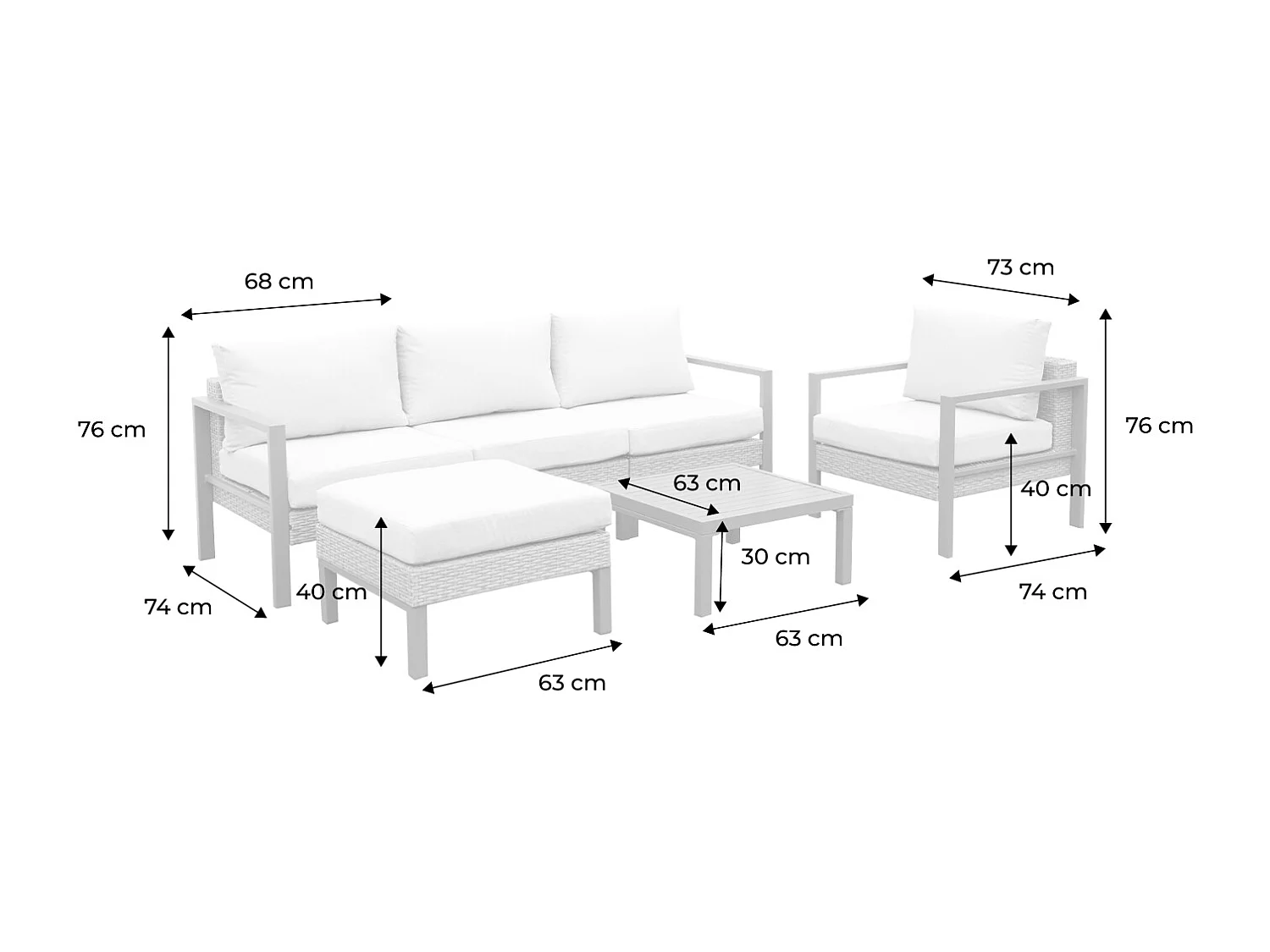 Salon de jardin VELLETRI. beige. aluminium. résine tressée. 5 places L68 x P74 x H63/76cm