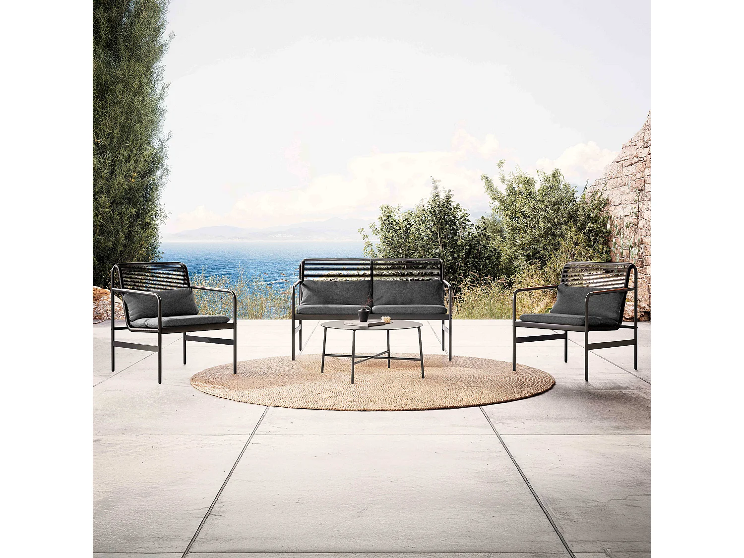 4-zits zwart metalen tuinmeubel