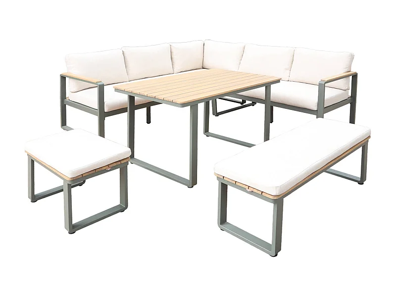 Set di mobili da giardino a 8 posti in legno di acacia e alluminio,