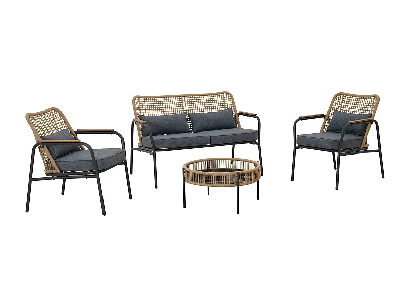 4-zits tuinmeubelen in hout/grijs synthetisch rotan