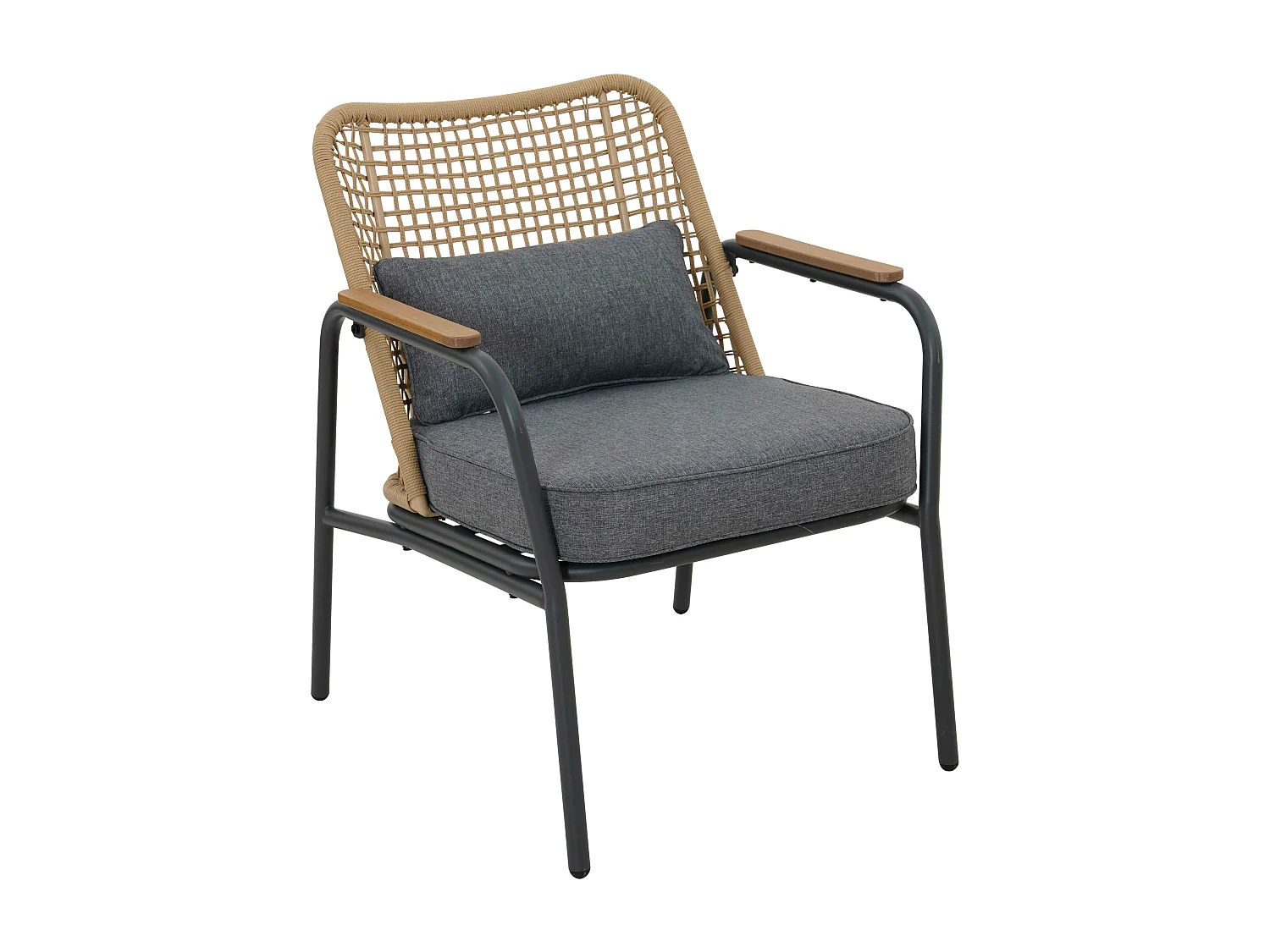 Salon de jardin 4 places en rotin synthétique bois/gris