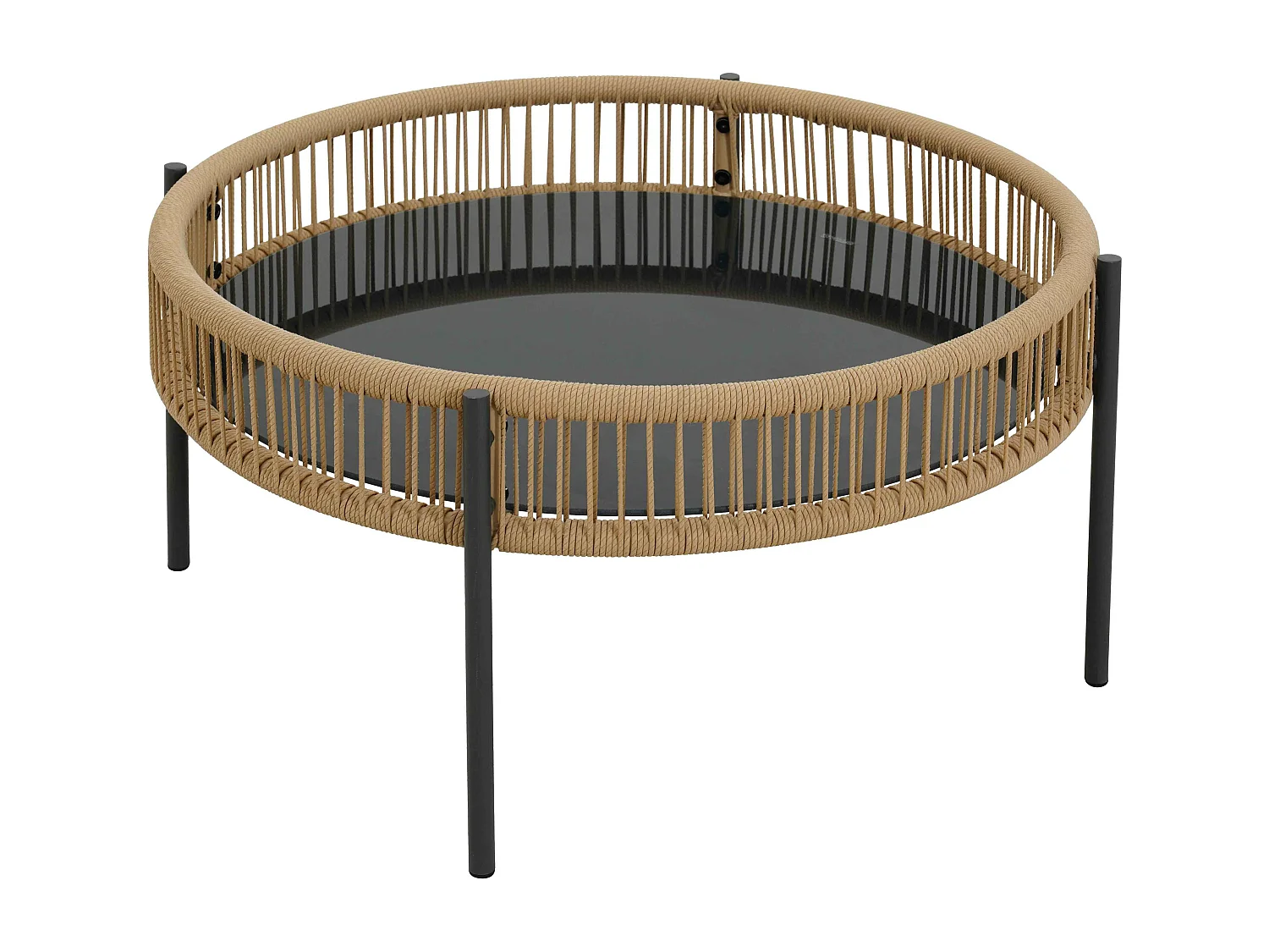 Salon de jardin 4 places en rotin synthétique bois/gris