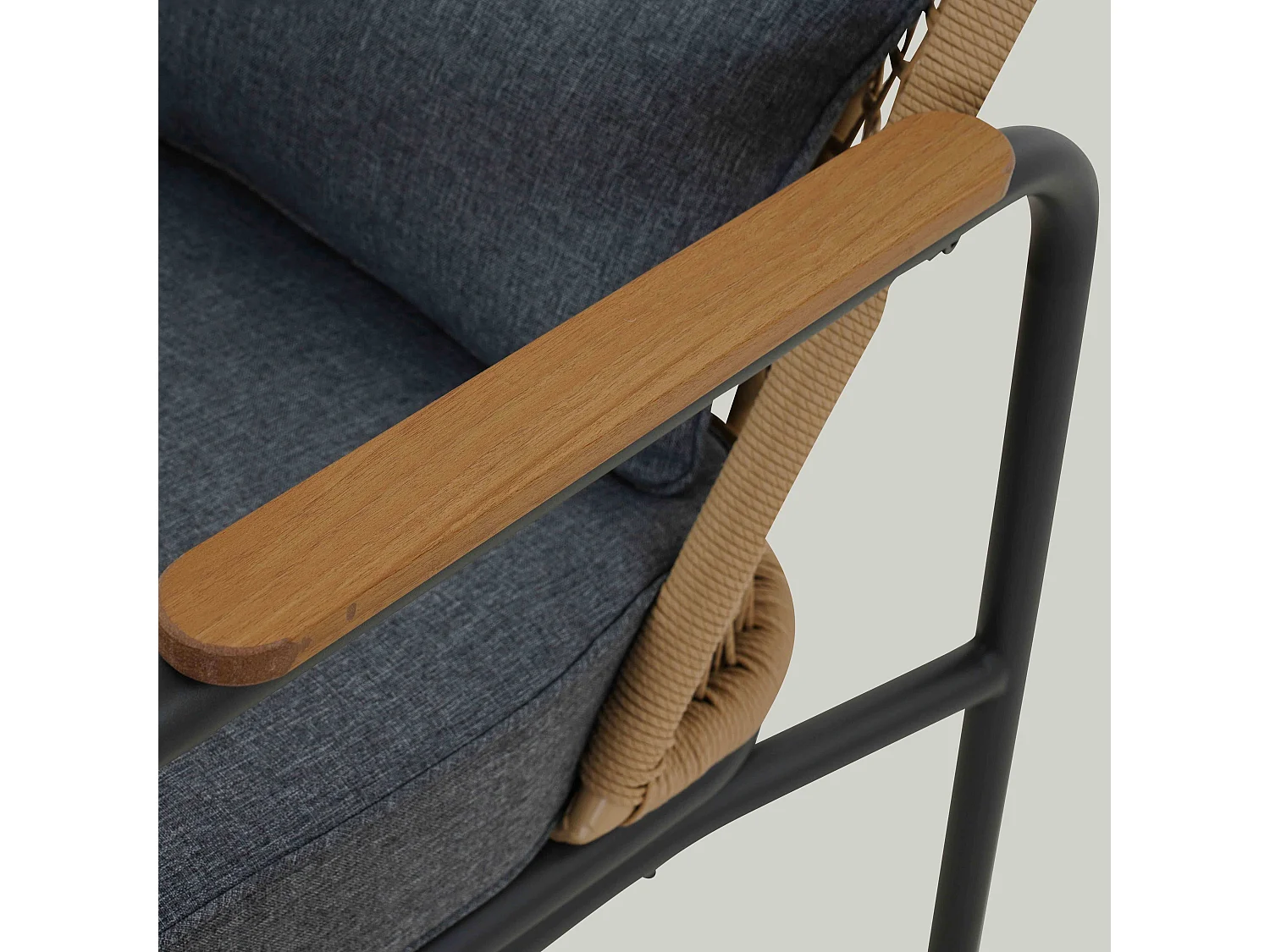 Salon de jardin 4 places en rotin synthétique bois/gris