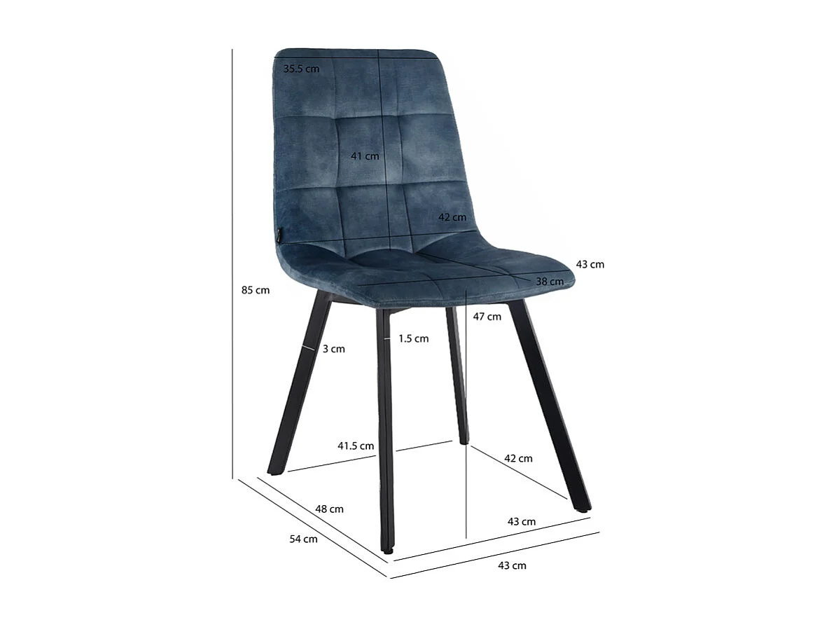 Lot de 2 chaises en velours bleu avec pieds en métal noir - NAMI 2