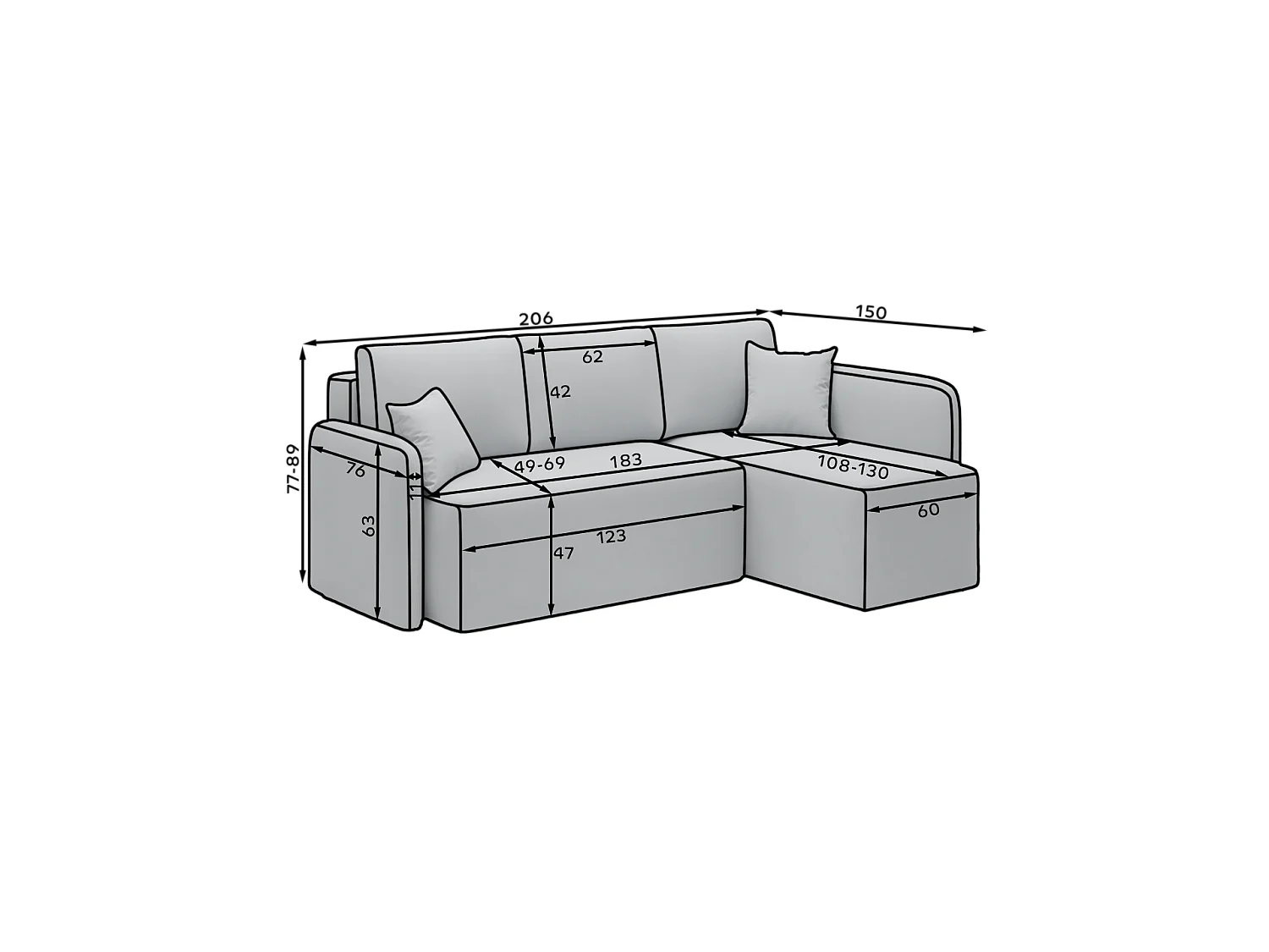 Ecksofa Sergy R/Stoff/Grau