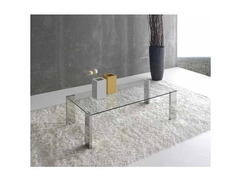 Mesa de centro con sobre de cristal de 110x55x40 cm y patas metálicas Cannes