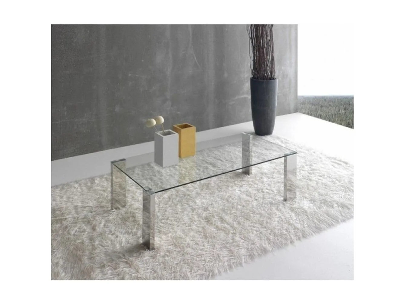 Mesa de centro con sobre de cristal de 110x55x40 cm y patas metálicas Cannes