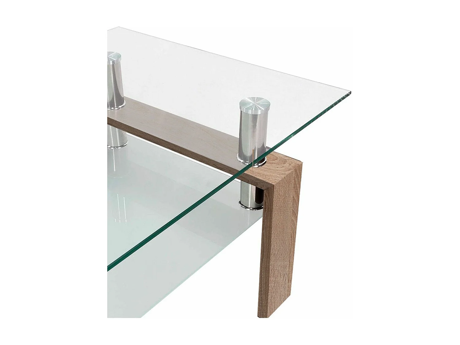 Mesa de centro de 43x100x60 cm con sobre de cristal y patas roble Kendra