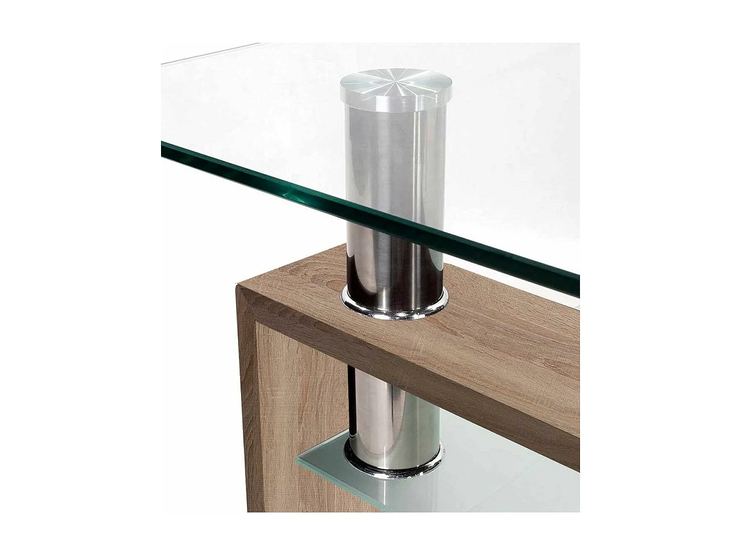 Mesa de centro de 43x100x60 cm con sobre de cristal y patas roble Kendra