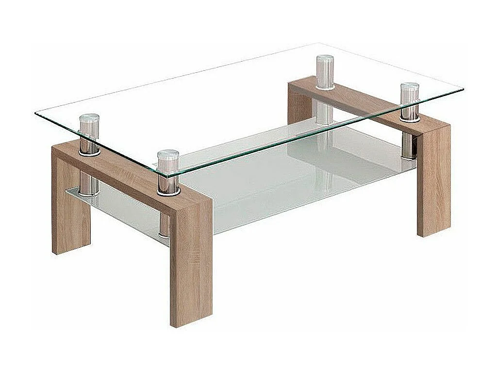 Mesa de centro de 43x100x60 cm con sobre de cristal y patas roble Kendra