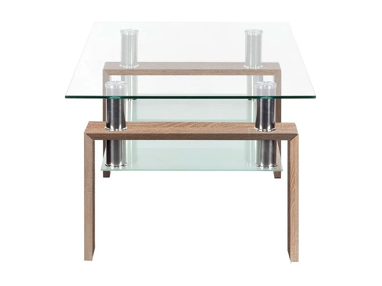 Mesa de centro de 43x100x60 cm con sobre de cristal y patas roble Kendra