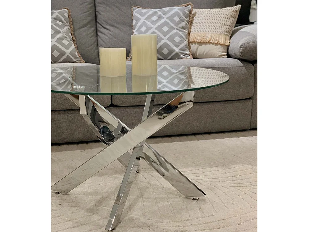 Mesa de centro redonda de 80x40 cm en color transparente y patas metálicas Dan