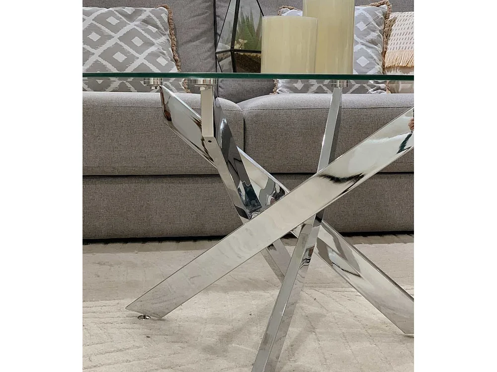 Mesa de centro redonda de 80x40 cm en color transparente y patas metálicas Dan