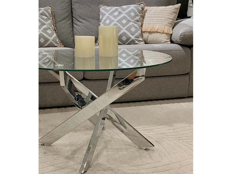 Mesa de centro redonda de 80x40 cm en color transparente y patas metálicas Dan