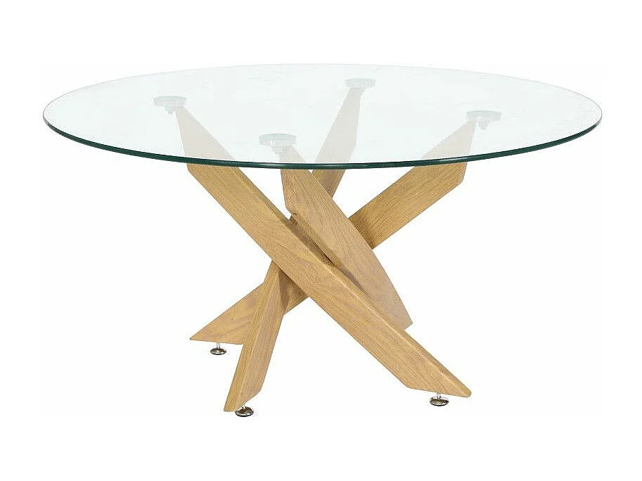 Mesa de centro redonda de 40x80 cm con sobre de cristal y patas de madera Dan