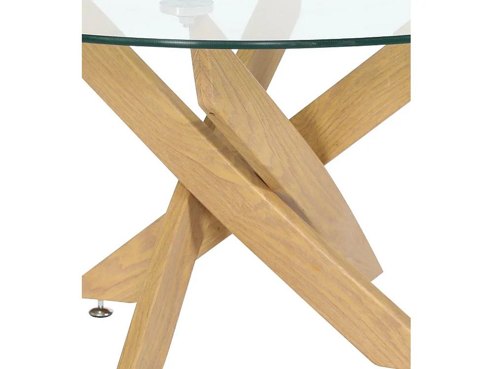 Mesa de centro redonda de 40x80 cm con sobre de cristal y patas de madera Dan