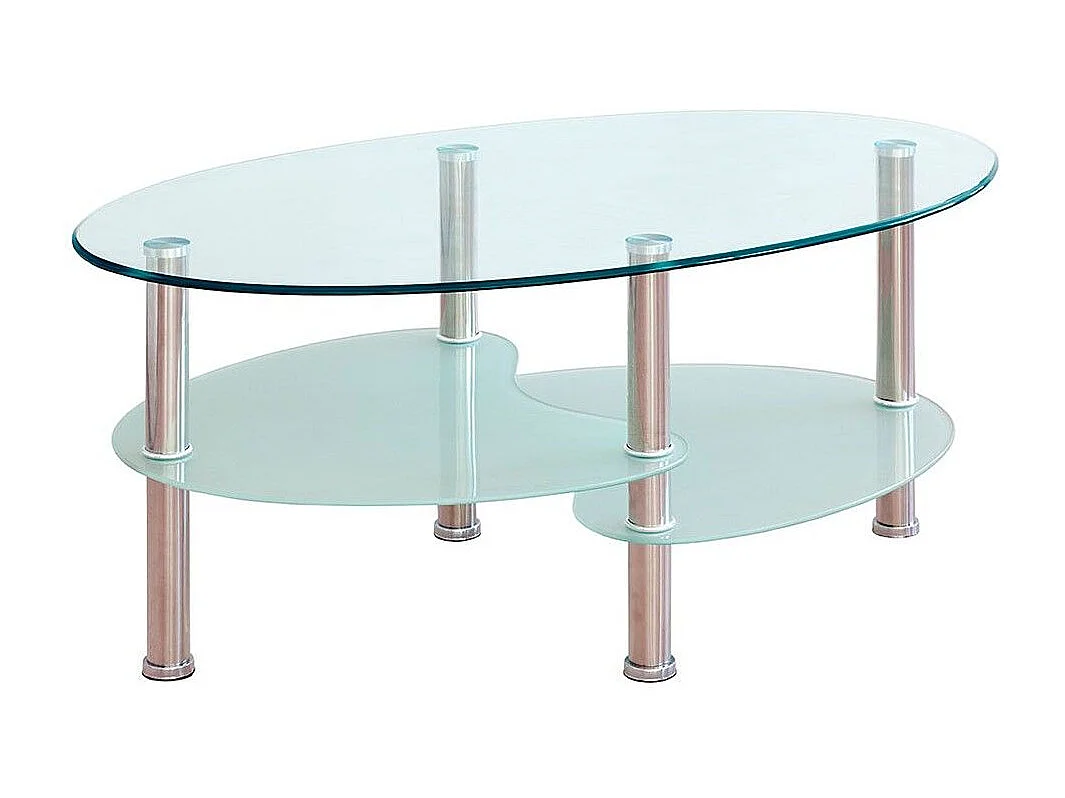 Mesa de centro ovalada de 90x55x43 cm sobre de cristal y revistero translúcido Denise