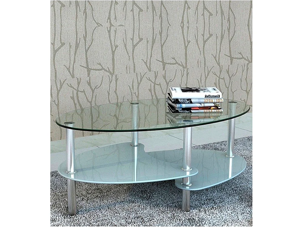 Mesa de centro ovalada de 90x55x43 cm sobre de cristal y revistero translúcido Denise