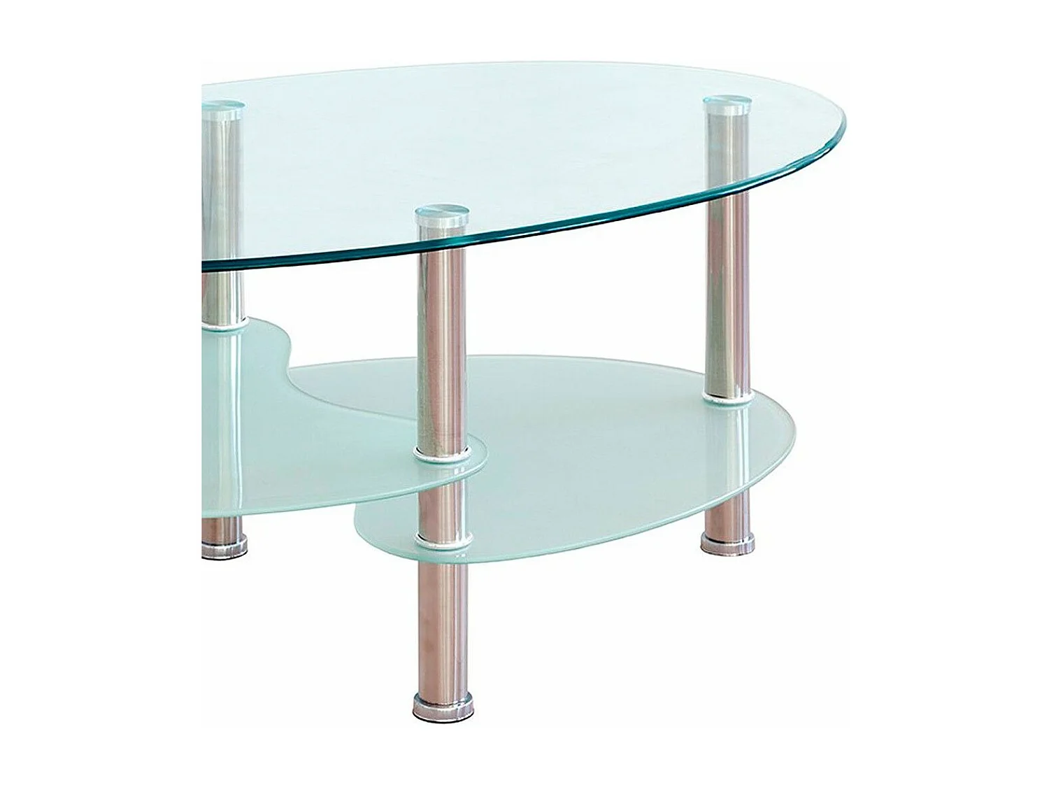 Mesa de centro ovalada de 90x55x43 cm sobre de cristal y revistero translúcido Denise