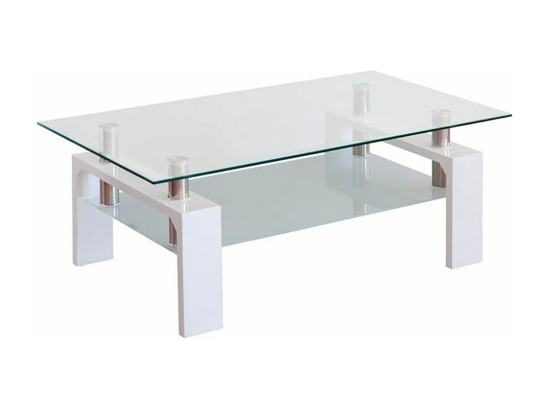 Mesa de centro de 43x100x60 cm con sobre de cristal y patas blancas Kendra