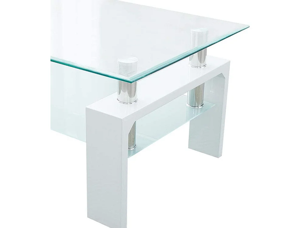 Mesa de centro de 43x100x60 cm con sobre de cristal y patas blancas Kendra