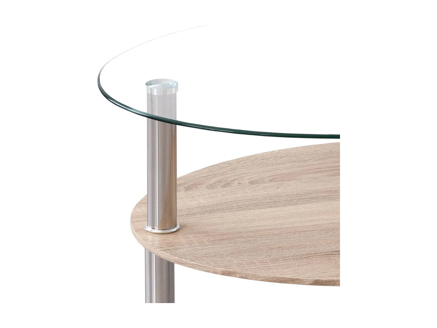 Mesa de centro ovalada de 90x55x43 cm sobre de cristal y revistero en madera Denise