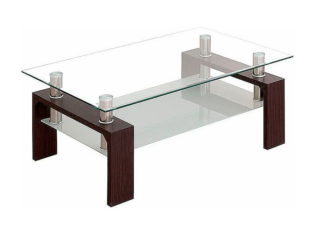 Mesa de centro de 43x100x60 cm con sobre de cristal y patas wengué Kendra