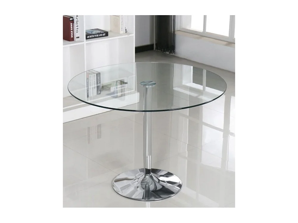 Mesa redonda de cristal de 90x75 cm con pata central metálica cromada Rune