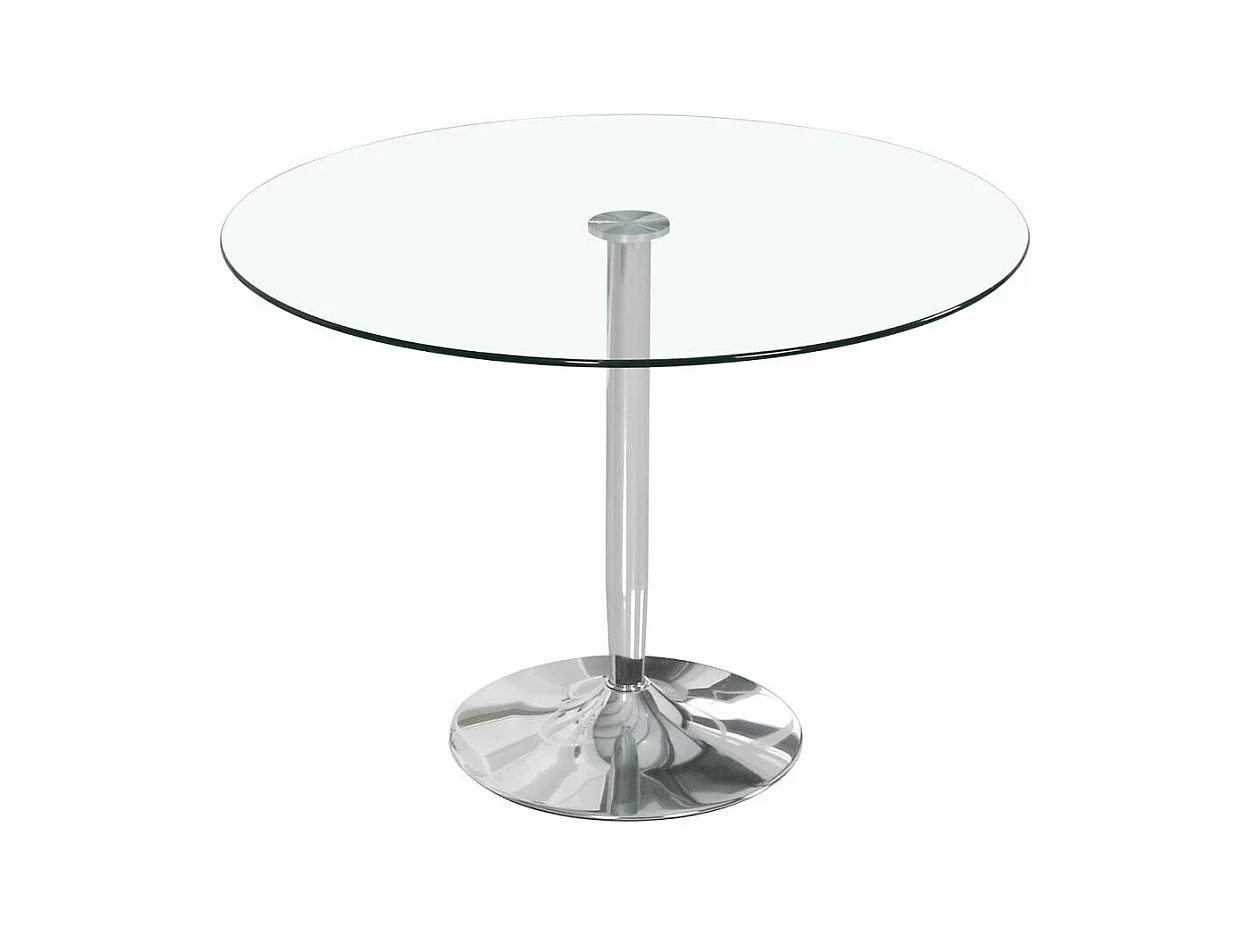Mesa redonda de cristal de 90x75 cm con pata central metálica cromada Rune