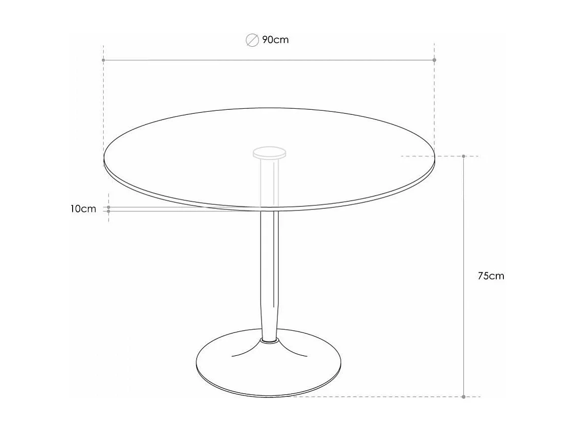 Mesa redonda de cristal de 90x75 cm con pata central metálica cromada Rune