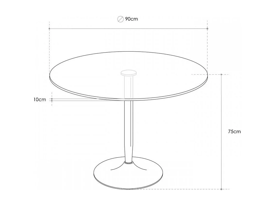 Mesa redonda de cristal de 90x75 cm con pata central metálica cromada Rune