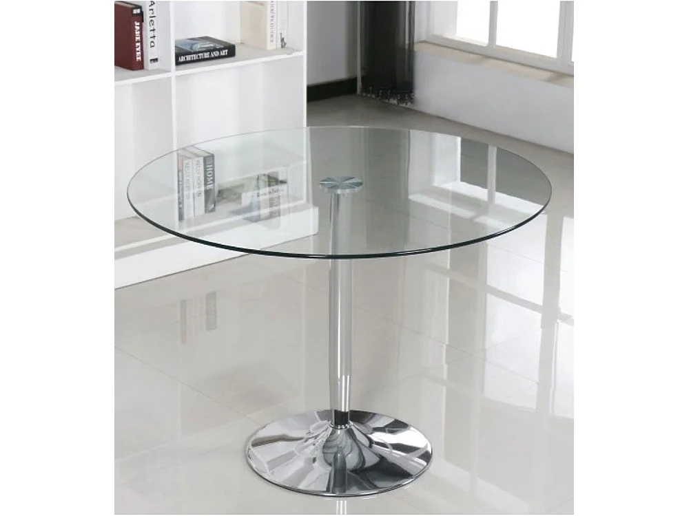 Mesa redonda de cristal de 90x75 cm con pata central metálica cromada Rune
