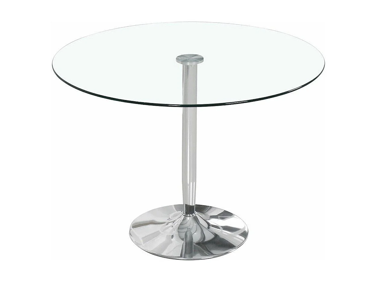 Mesa redonda de cristal de 90x75 cm con pata central metálica cromada Rune