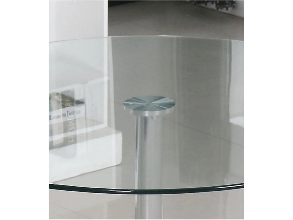 Mesa redonda de cristal de 90x75 cm con pata central metálica cromada Rune