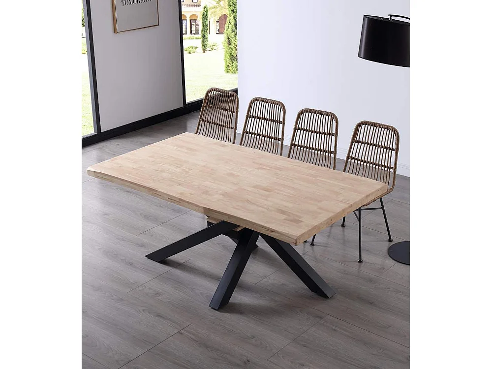 Mesa de comedor de 76x180x100 cm en color roble nordish y patas metálicas negras Gael