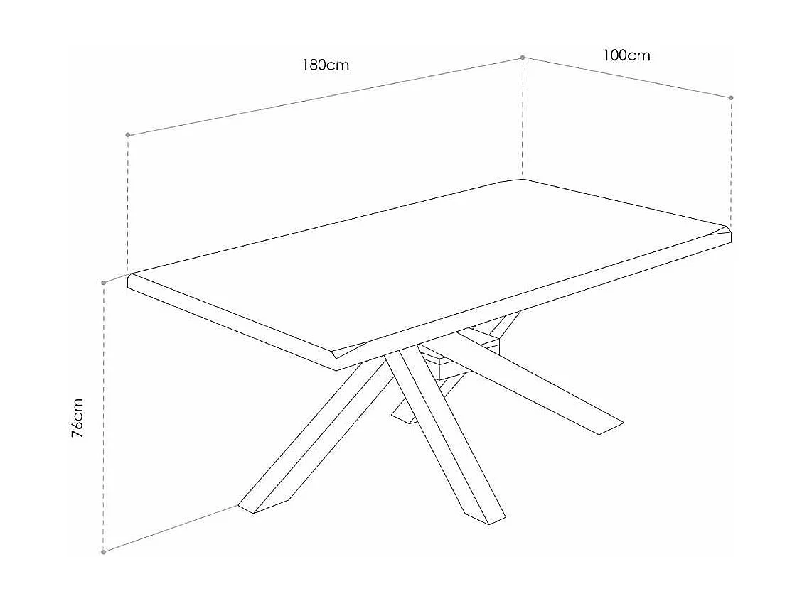 Mesa de comedor de 76x180x100 cm en color roble nordish y patas metálicas negras Gael