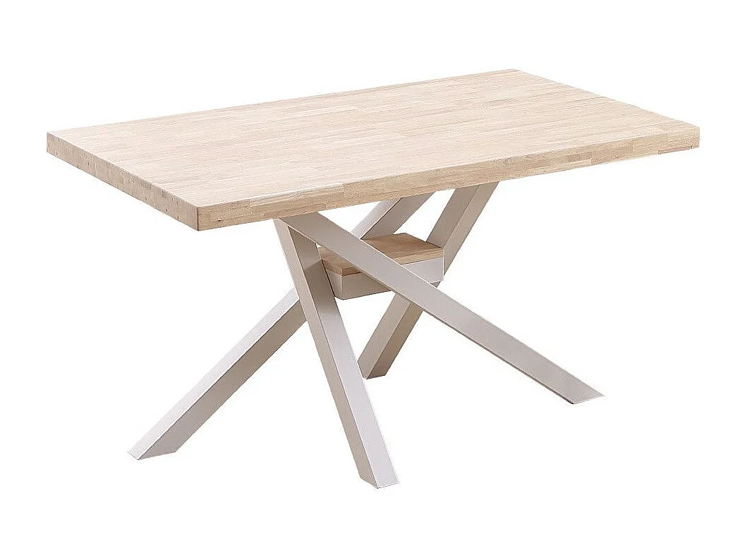 Mesa de comedor de 76x140x80 cm en color roble nordish y patas metálicas blancas Gael