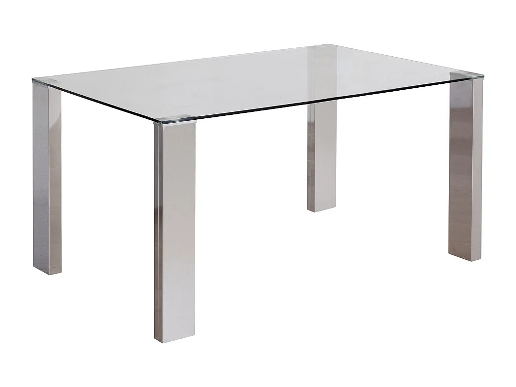 Mesa de salón-comedor rectangular de 140x90x76 cm transparente y patas metálicas Cannes
