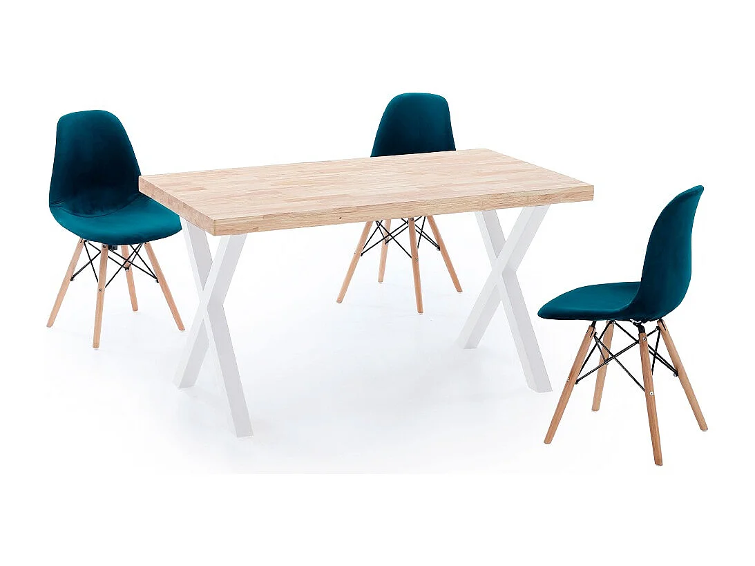Mesa de comedor estilo industrial de 140x80x76 cm de madera y patas blancas en 'X' Darek