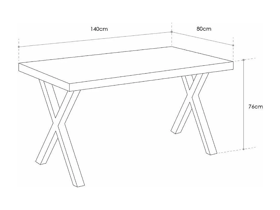 Mesa de comedor estilo industrial de 140x80x76 cm de madera y patas blancas en 'X' Darek