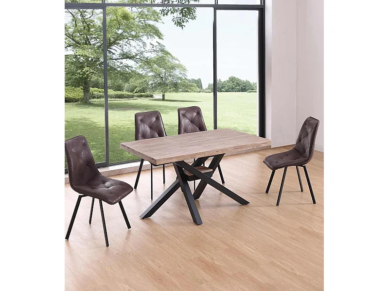 Mesa de comedor de 76x140x80 cm en color roble honey y patas metálicas negras Gael