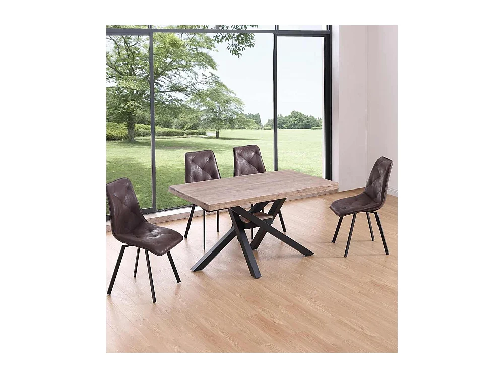 Mesa de comedor de 76x140x80 cm en color roble honey y patas metálicas negras Gael