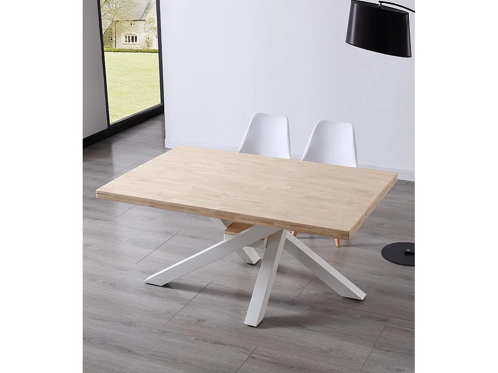 Mesa de comedor de 76x160x100 cm en color roble nordish y patas metálicas blancas Gael